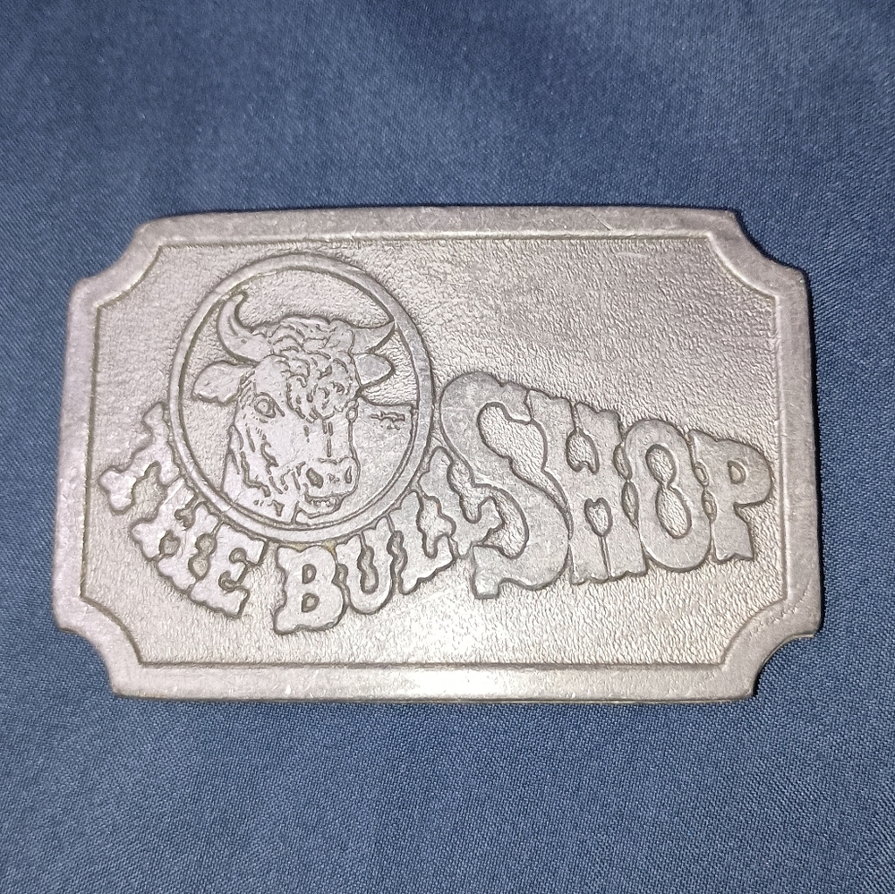 Mens Vintage Hit Line USA "The Bull Shop" Pewter Belt Buckle